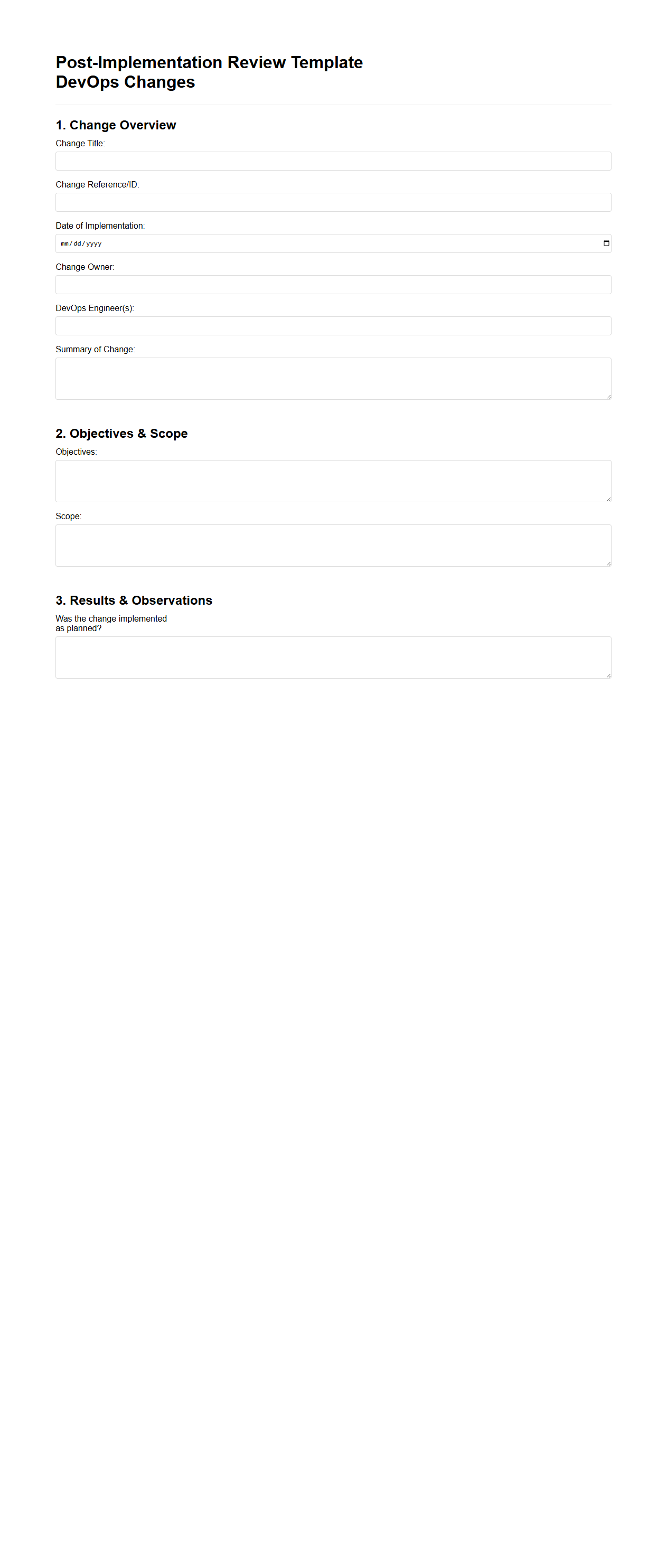 Post-Implementation Review Template for DevOps Changes