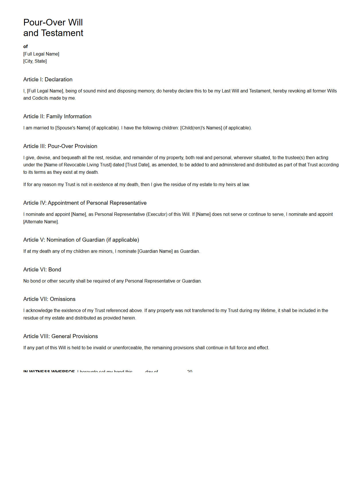 Pour-Over Will Example with Trust Integration