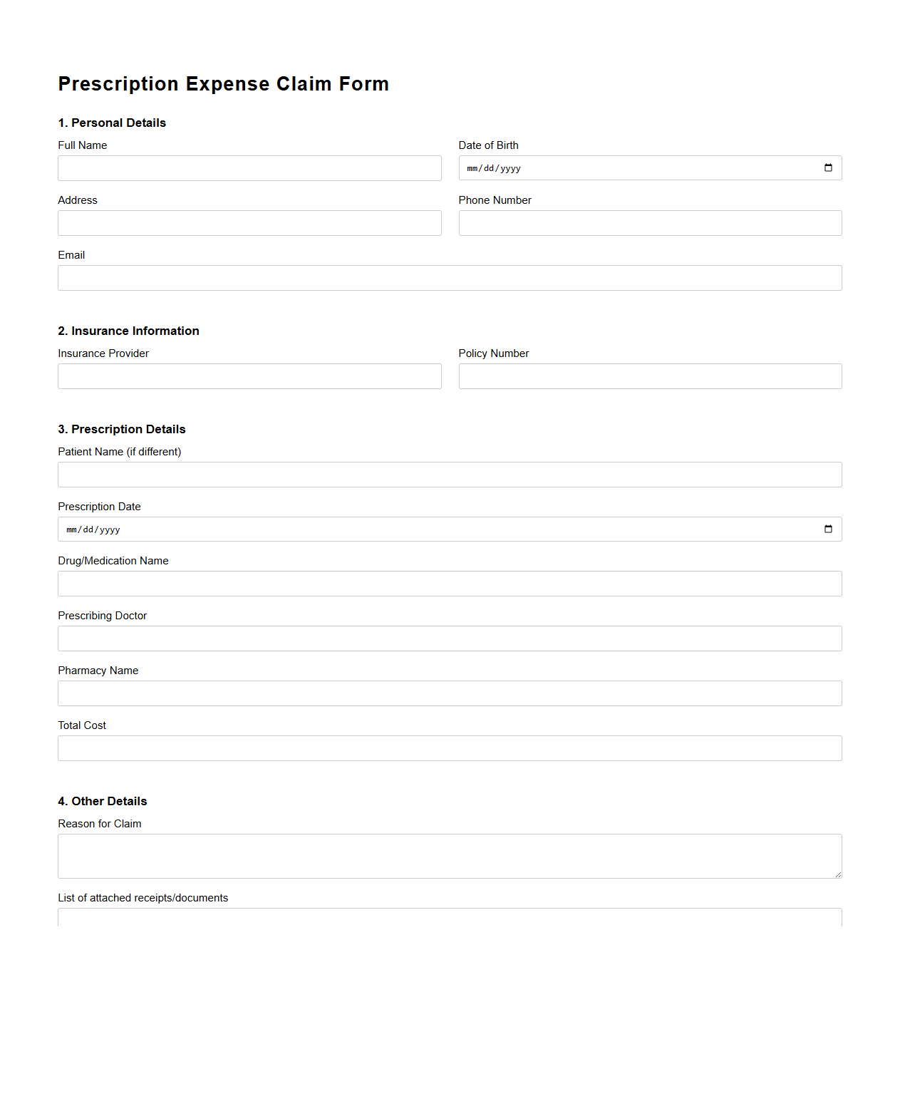 Prescription Expense Claim Form Sample