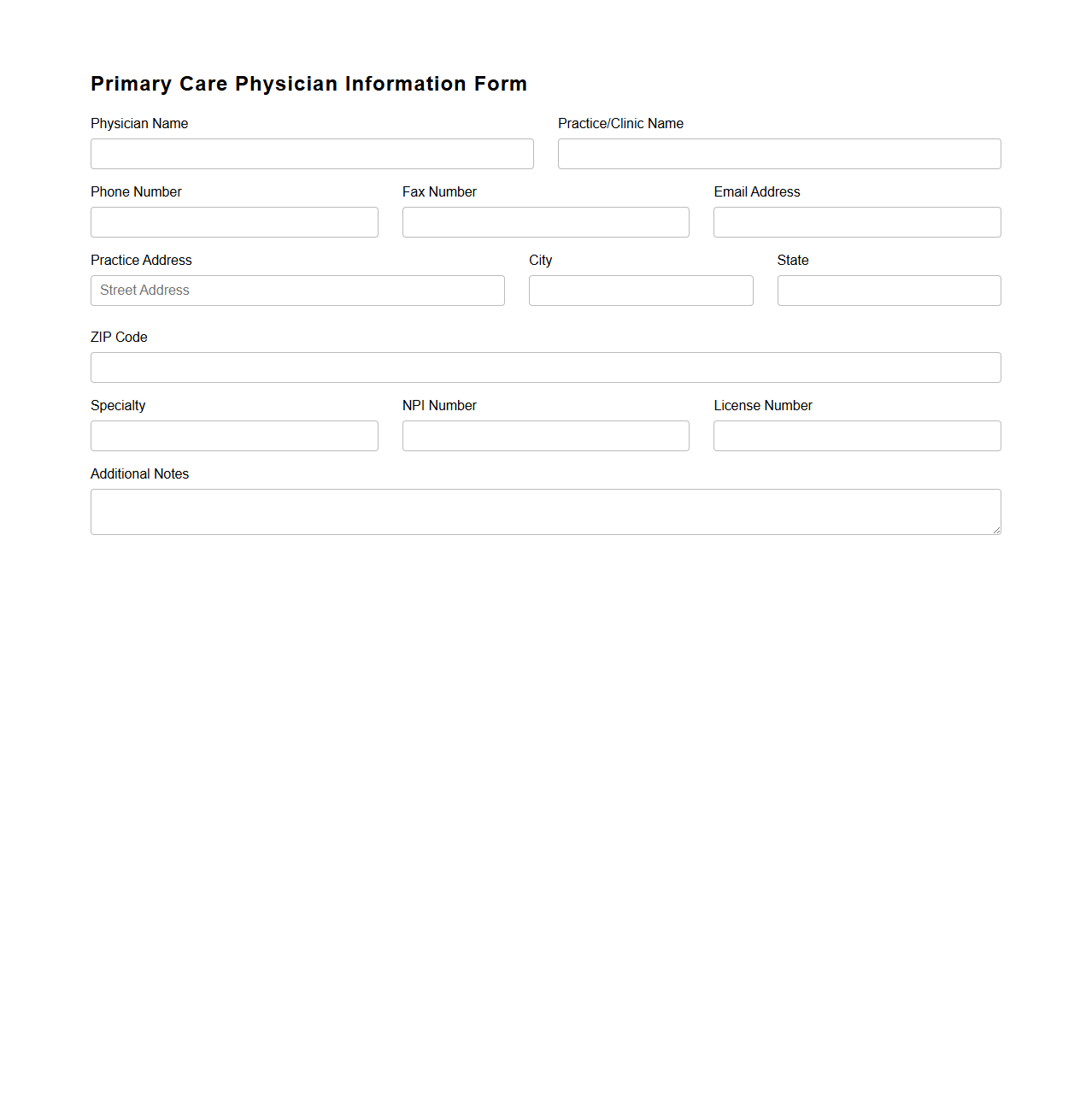 Primary Care Physician Information Form