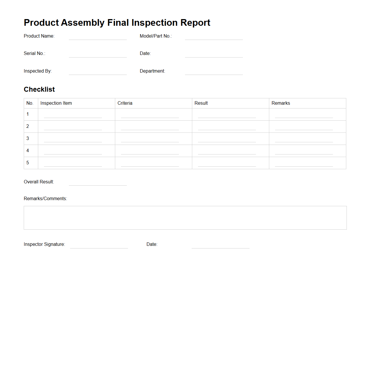 Product Assembly Final Inspection Report