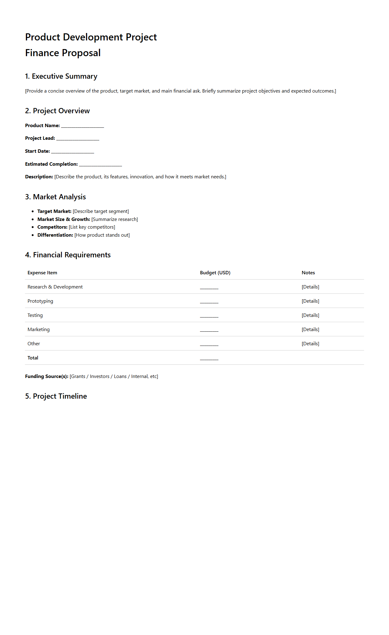 Product Development Project Finance Proposal