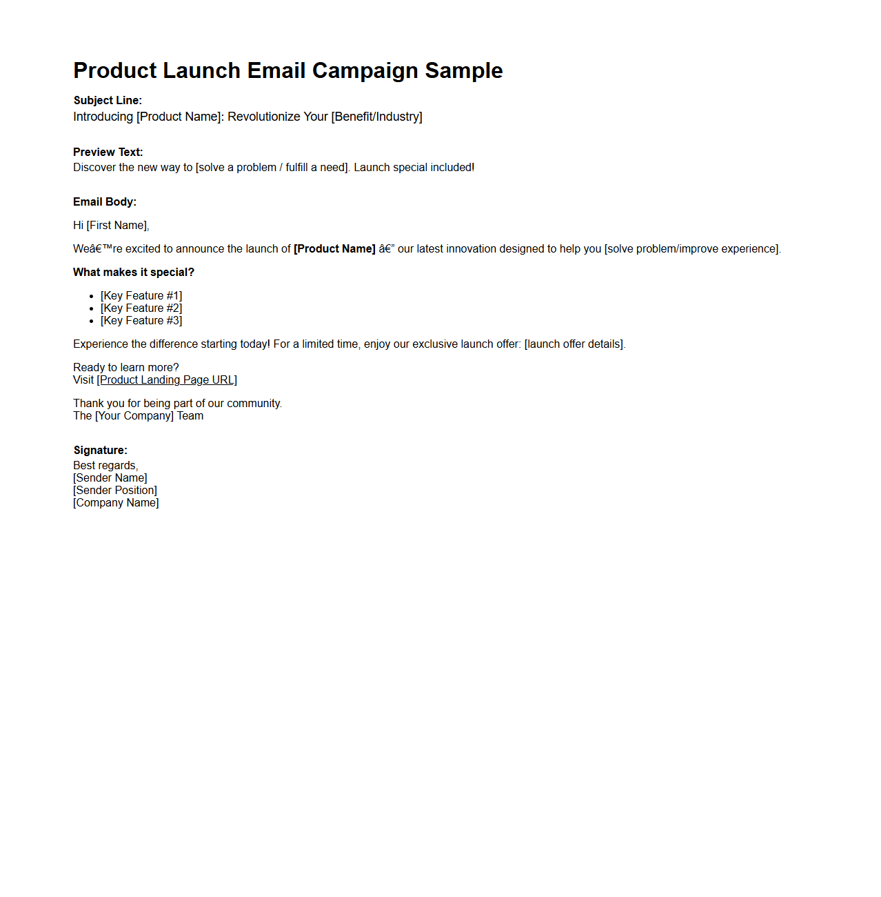 Product Launch Email Campaign Sample