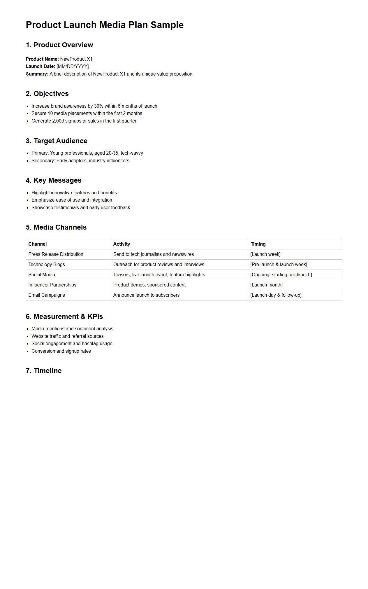 Product Launch Media Plan Sample for New Releases