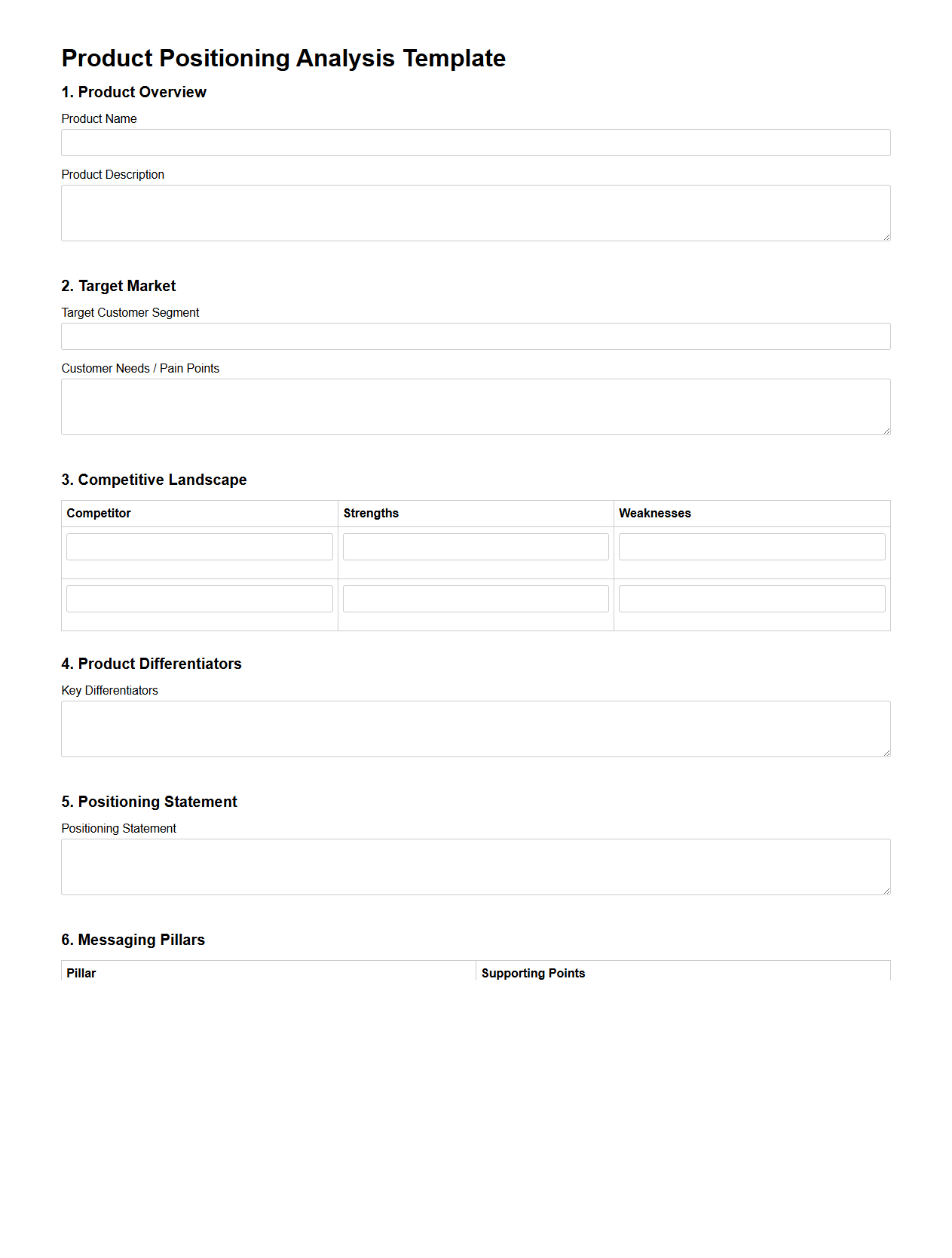 Product Positioning Analysis Template