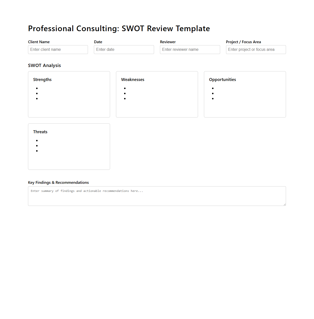 Professional Consulting SWOT Review Template