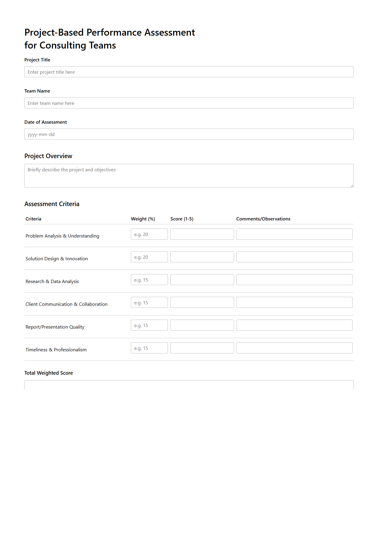 Project-Based Performance Assessment for Consulting Teams