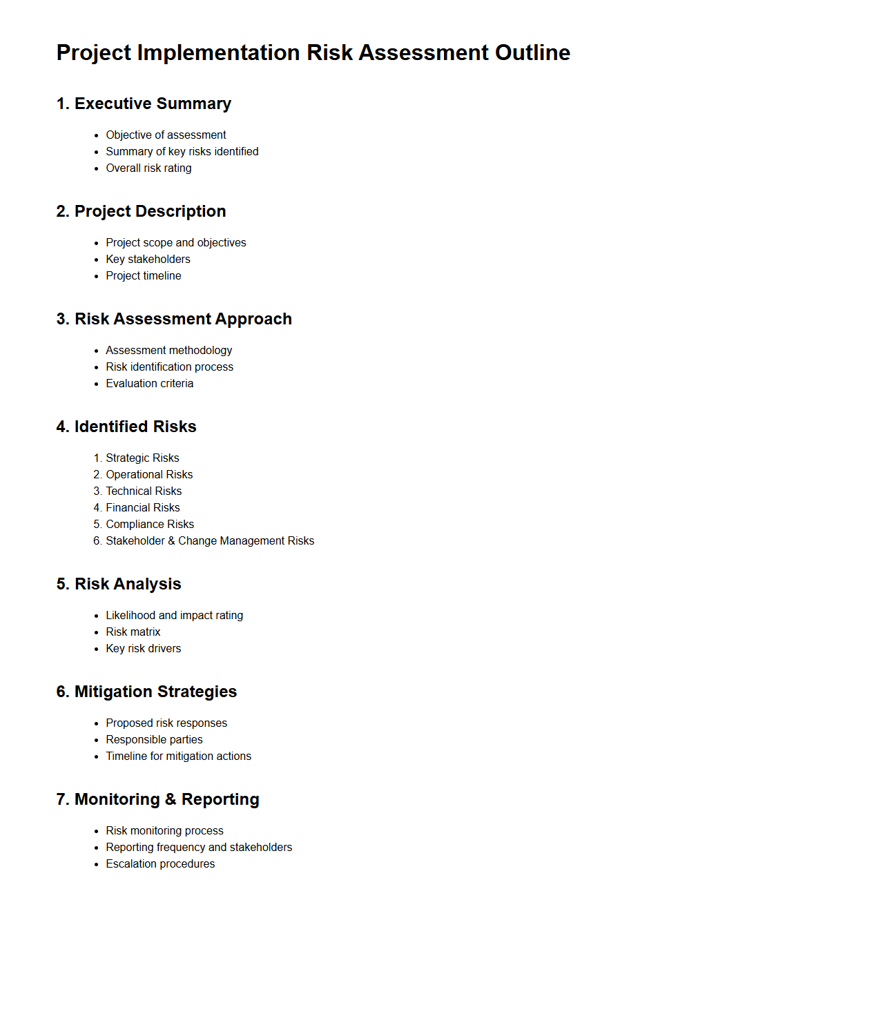 Project Implementation Risk Assessment Outline for Consulting