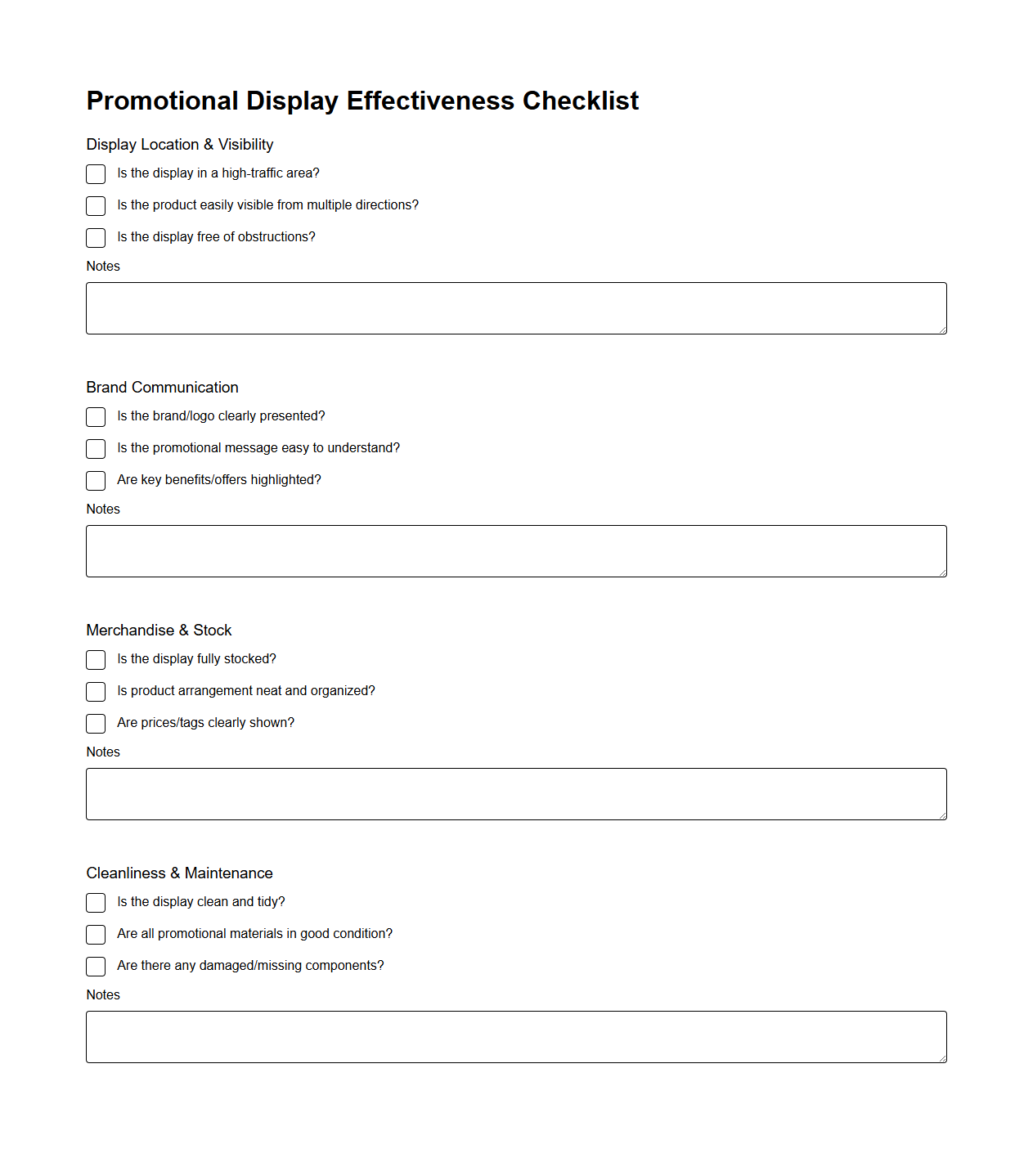 Promotional Display Effectiveness Checklist