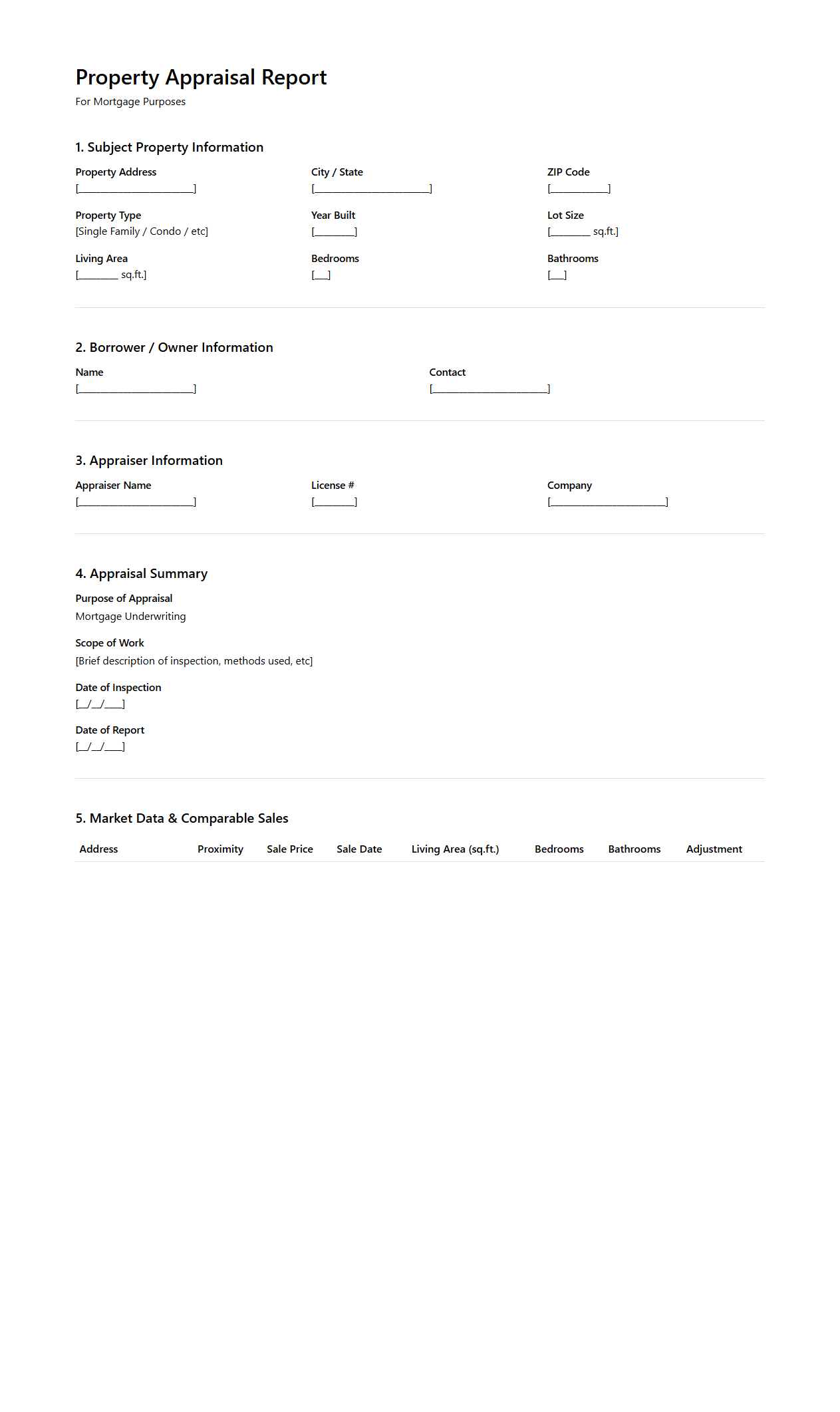 Property Appraisal Report Sample for Mortgage