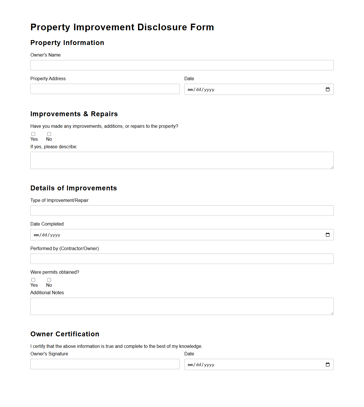 Property Improvement Disclosure Form Example