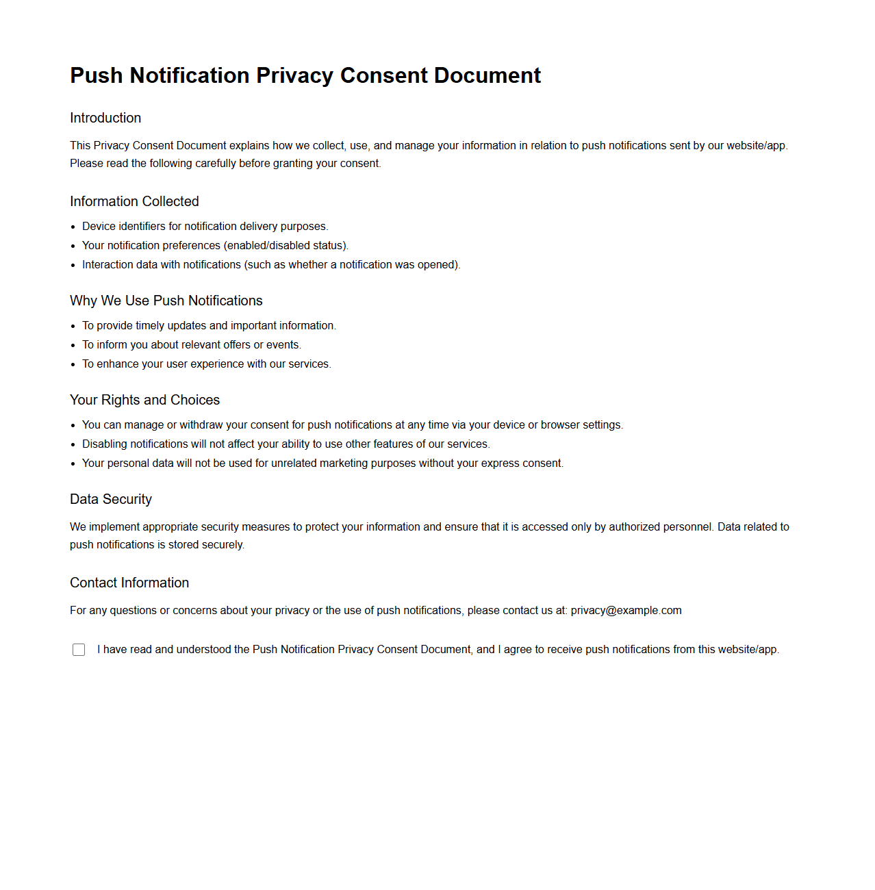 Push Notification Privacy Consent Document Sample