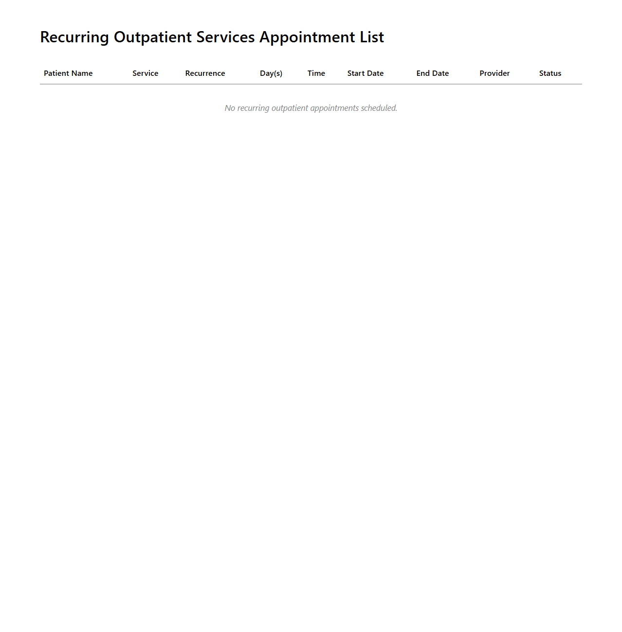 Recurring Outpatient Services Appointment List