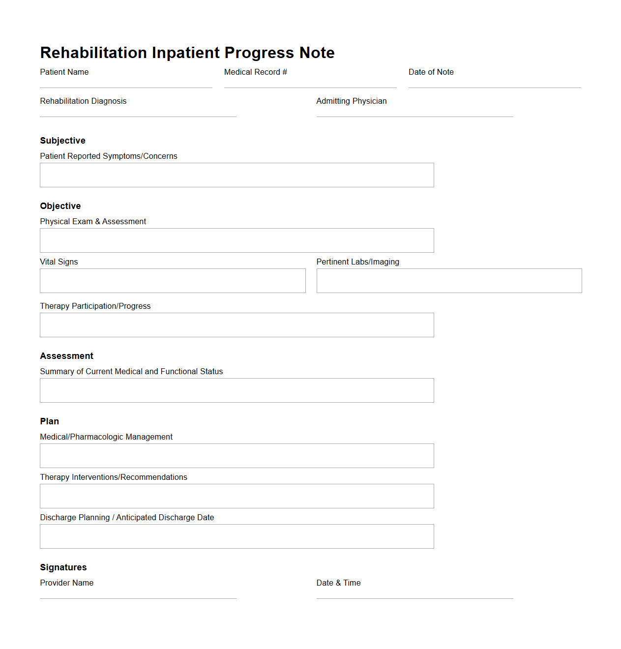 Rehabilitation Inpatient Progress Note Structure