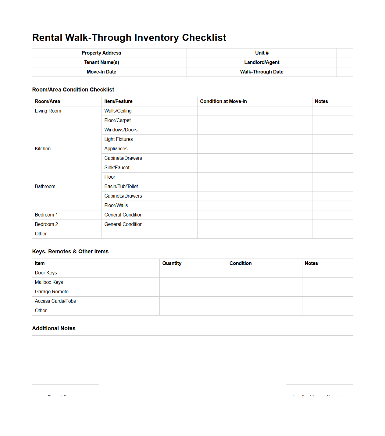 Rental Walk-Through Inventory Checklist
