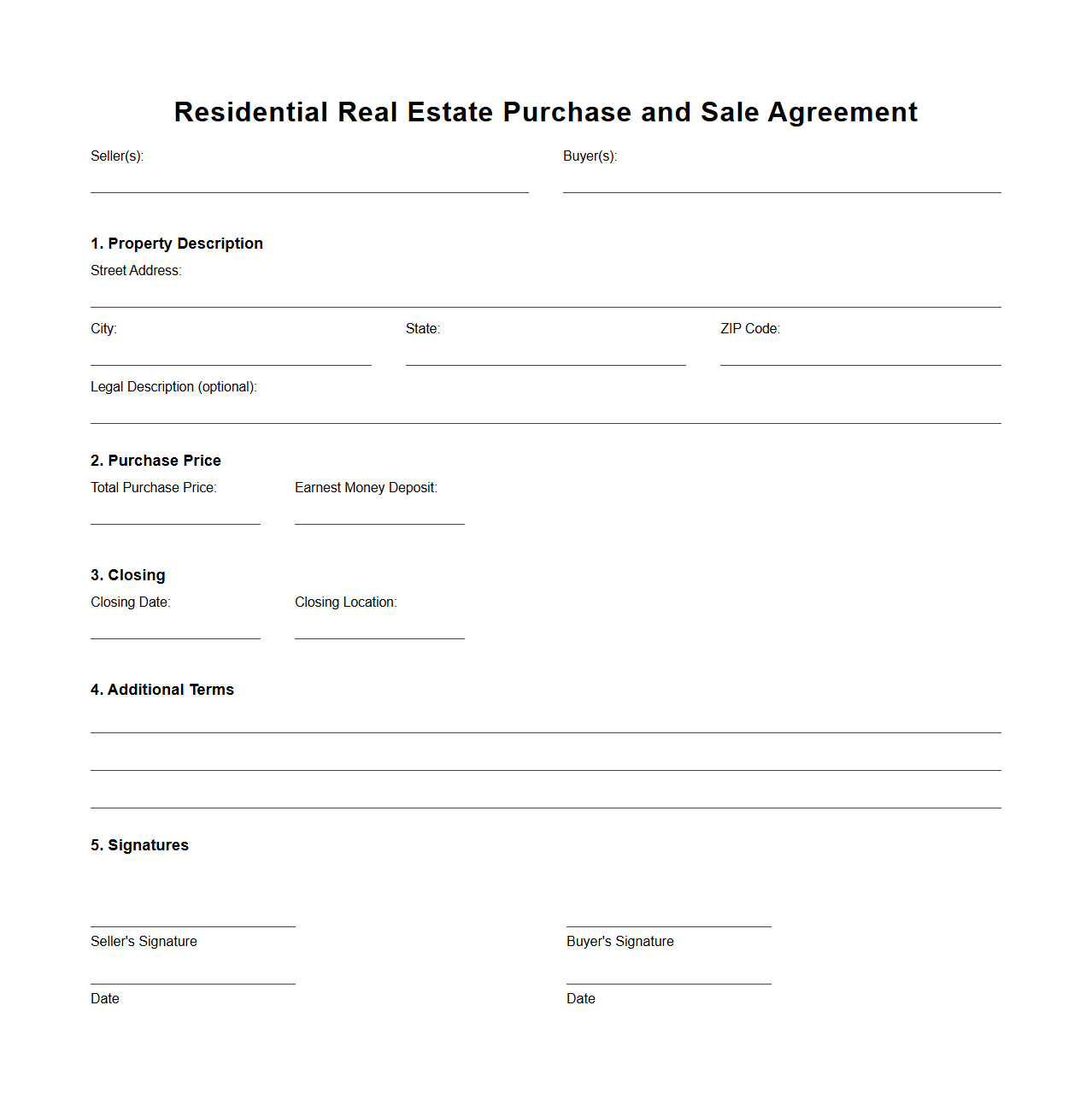Residential Real Estate Purchase and Sale Agreement