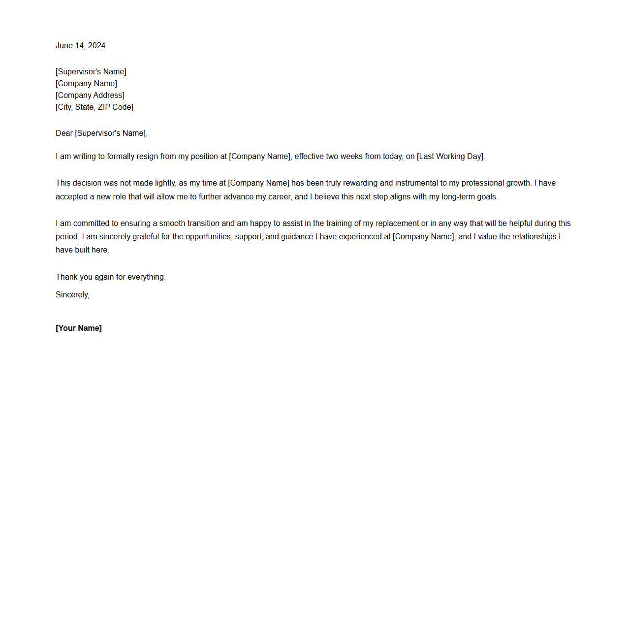 Resignation Letter for Career Advancement Opportunity