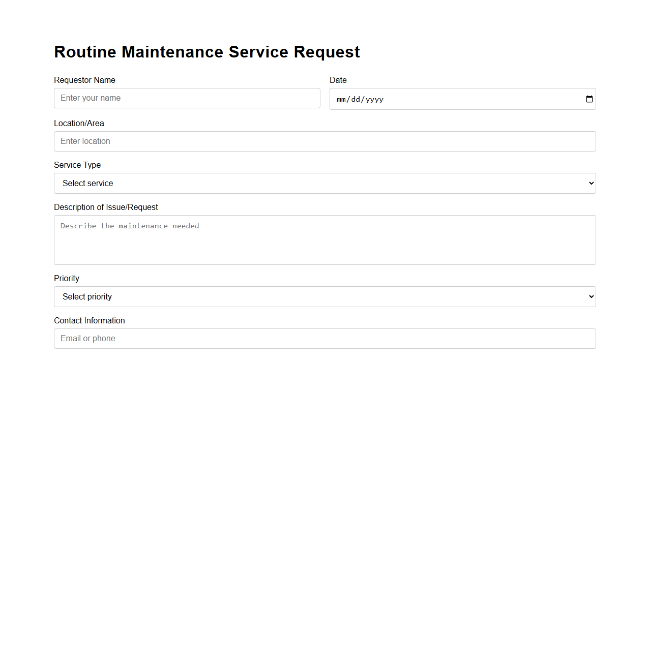Routine Maintenance Service Request Example