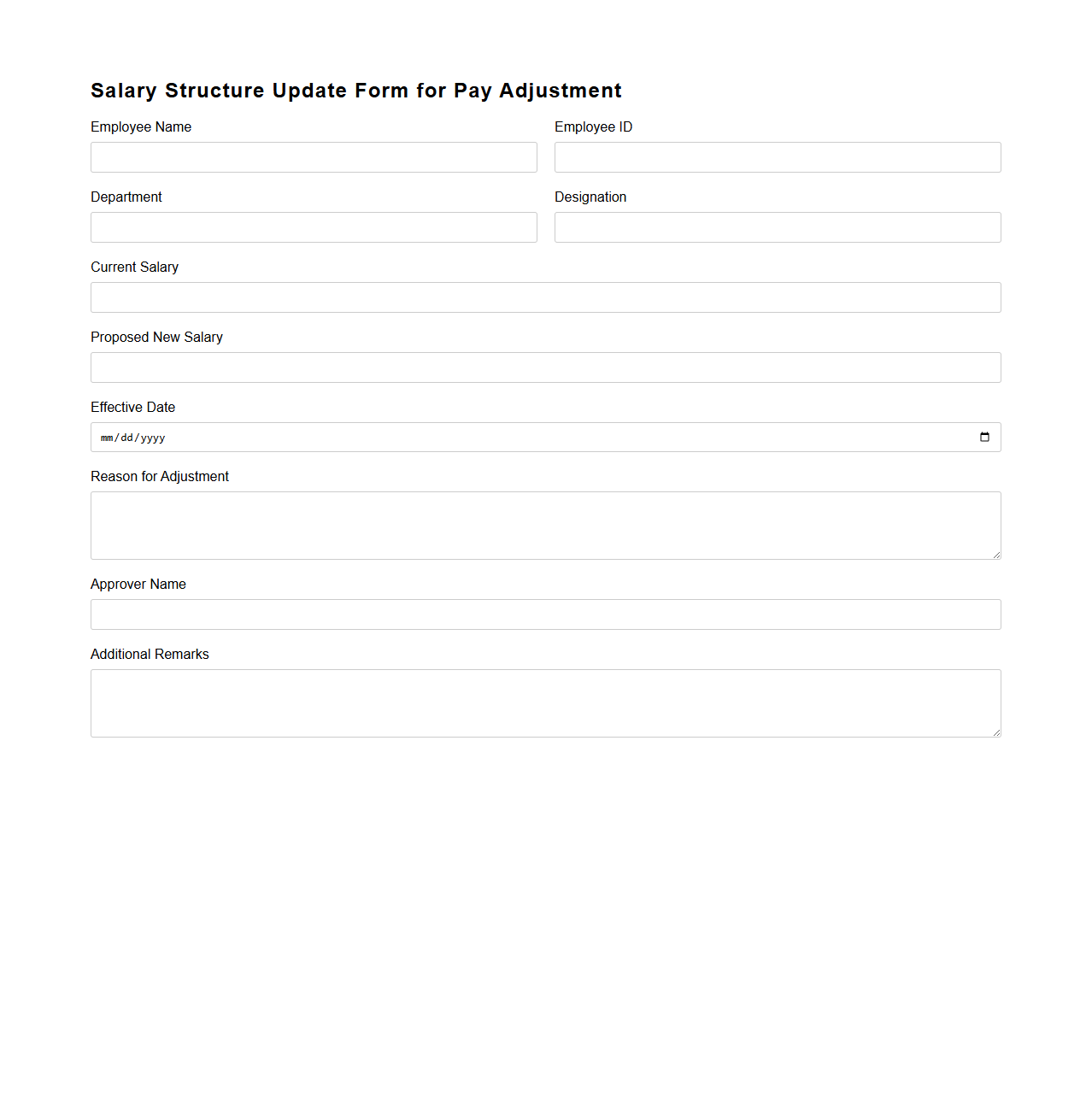Salary Structure Update Form for Pay Adjustment