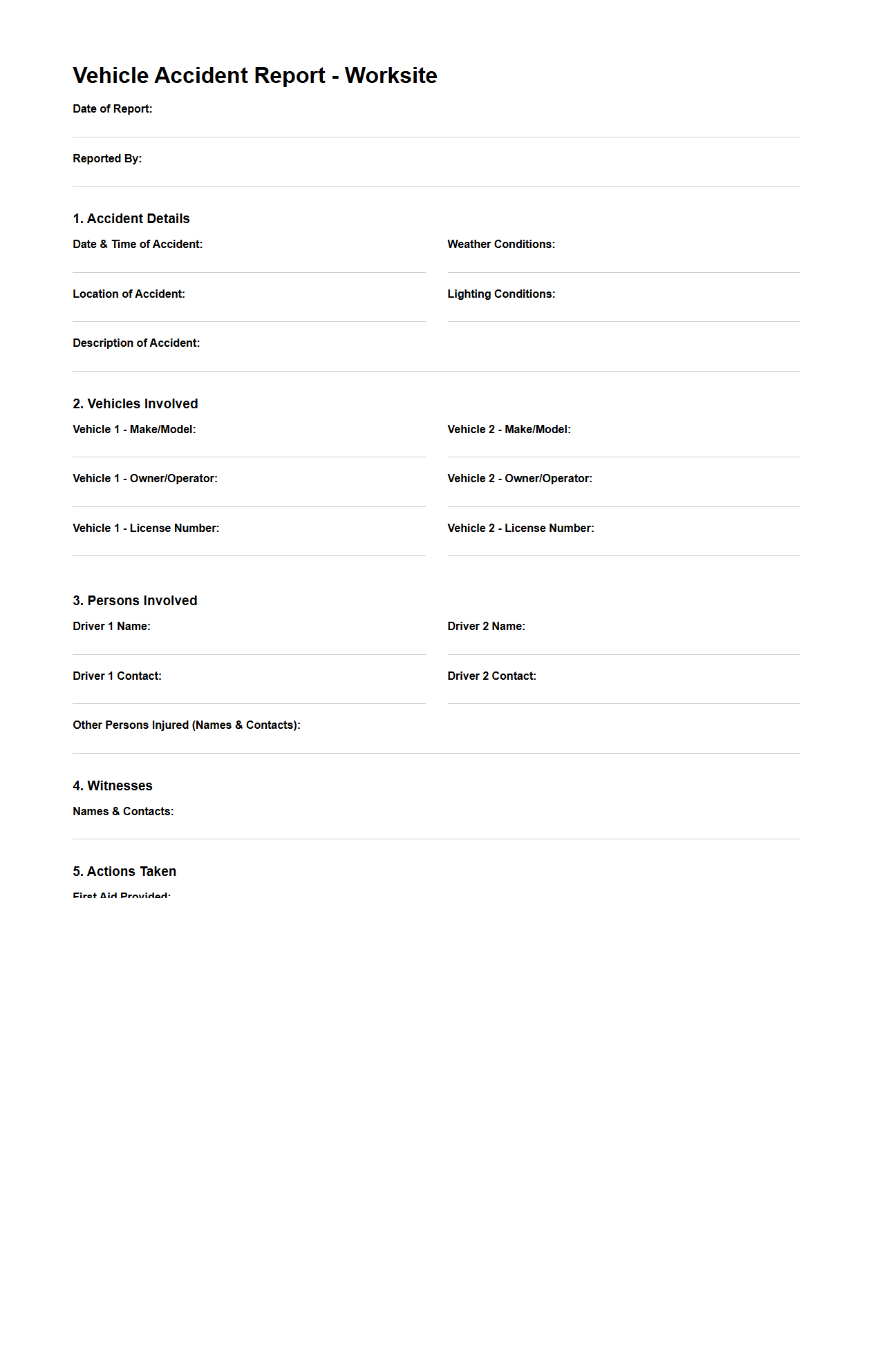 Sample Report Document for Vehicle Accidents on Worksite