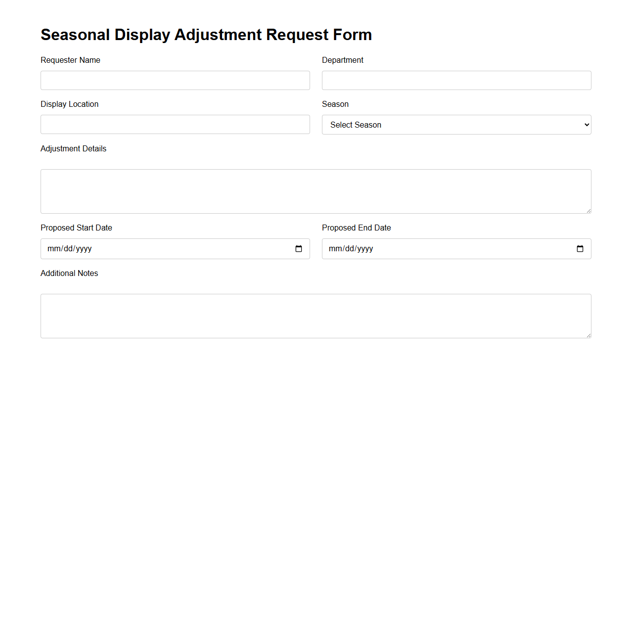 Seasonal Display Adjustment Request Form