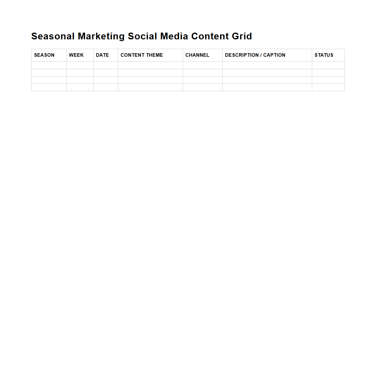Seasonal Marketing Social Media Content Grid