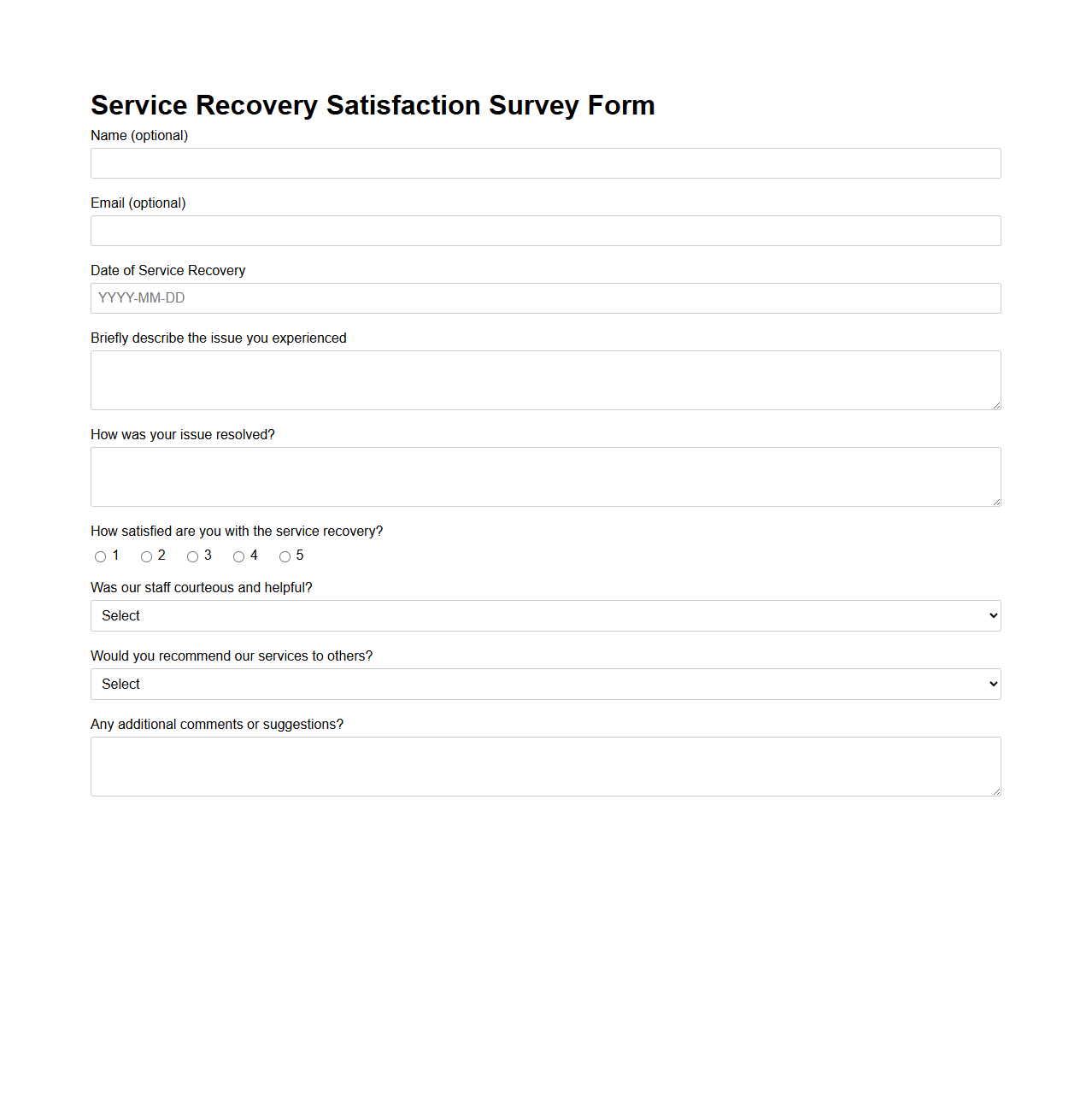 Service Recovery Satisfaction Survey Form
