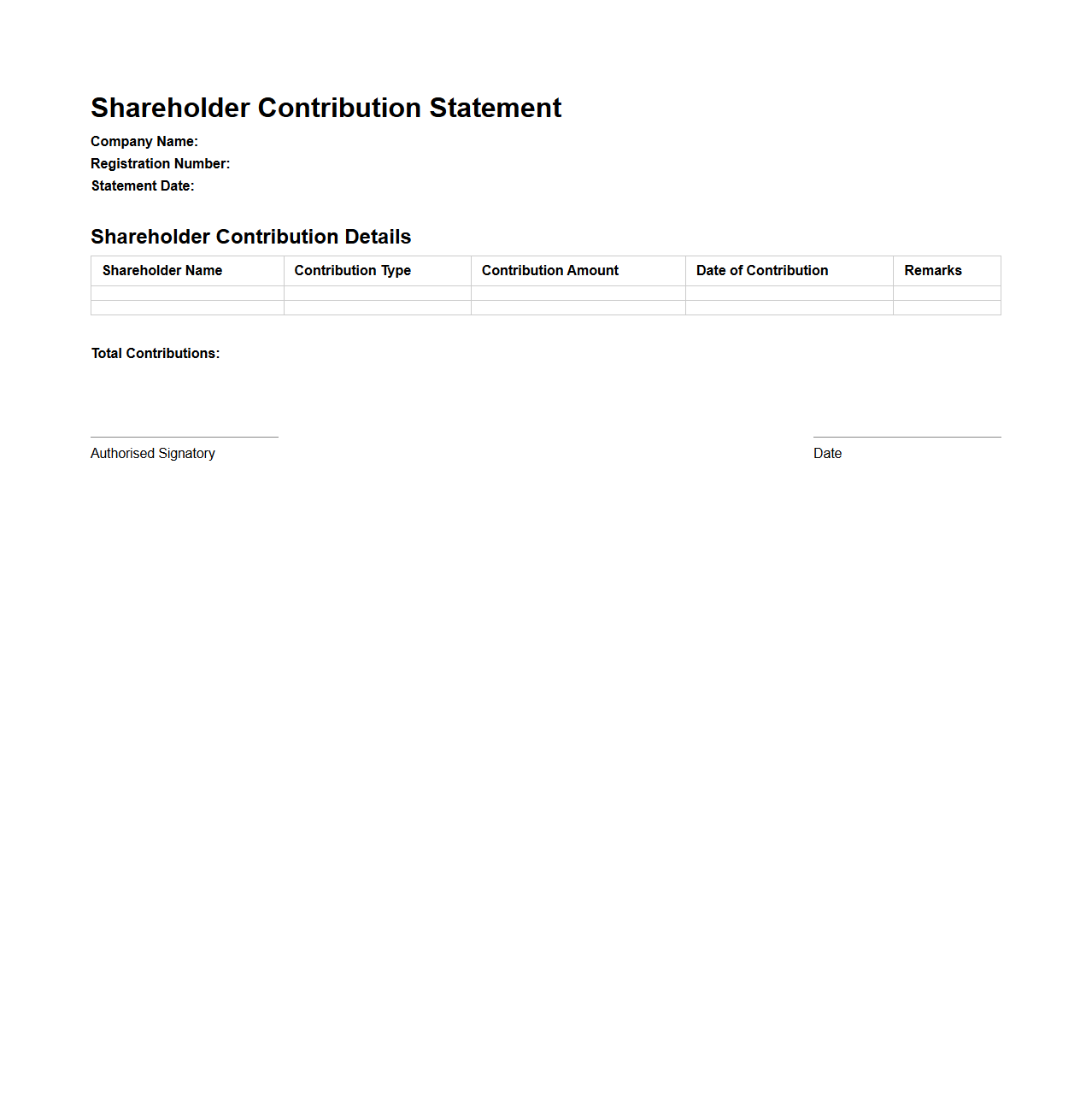 Shareholder Contribution Statement Format