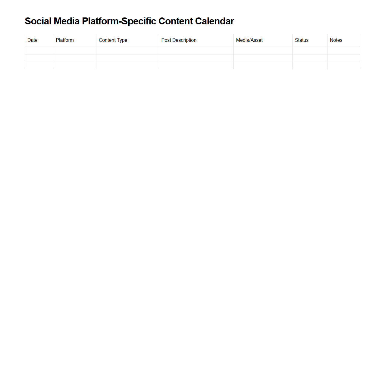 Social Media Platform-Specific Content Calendar