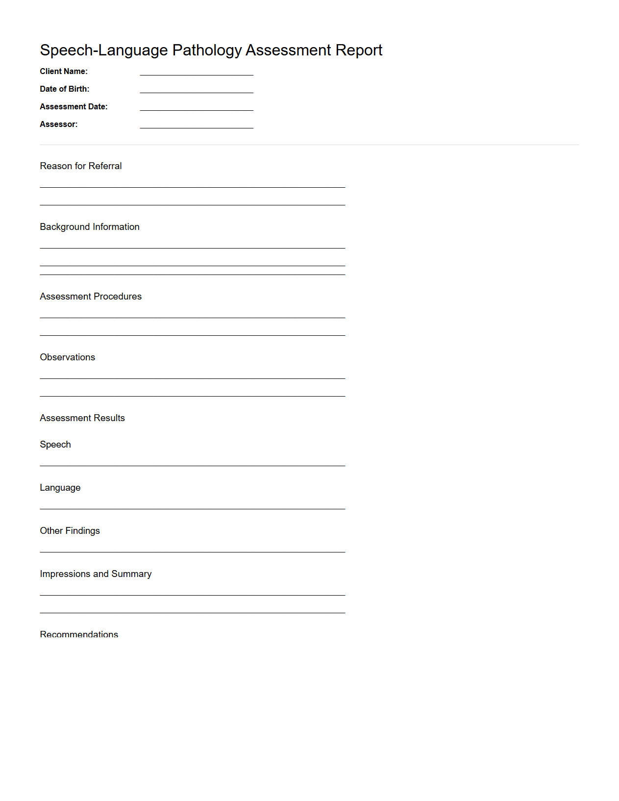 Speech-Language Pathology Assessment Report