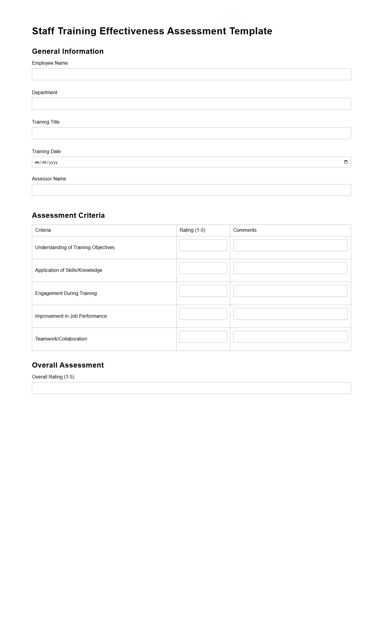 Staff Training Effectiveness Assessment Template