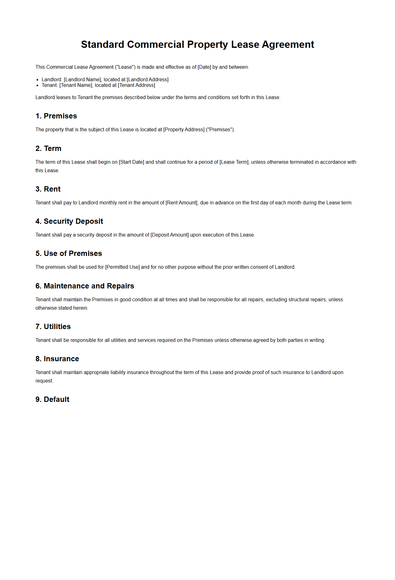 Standard Commercial Property Lease Sample