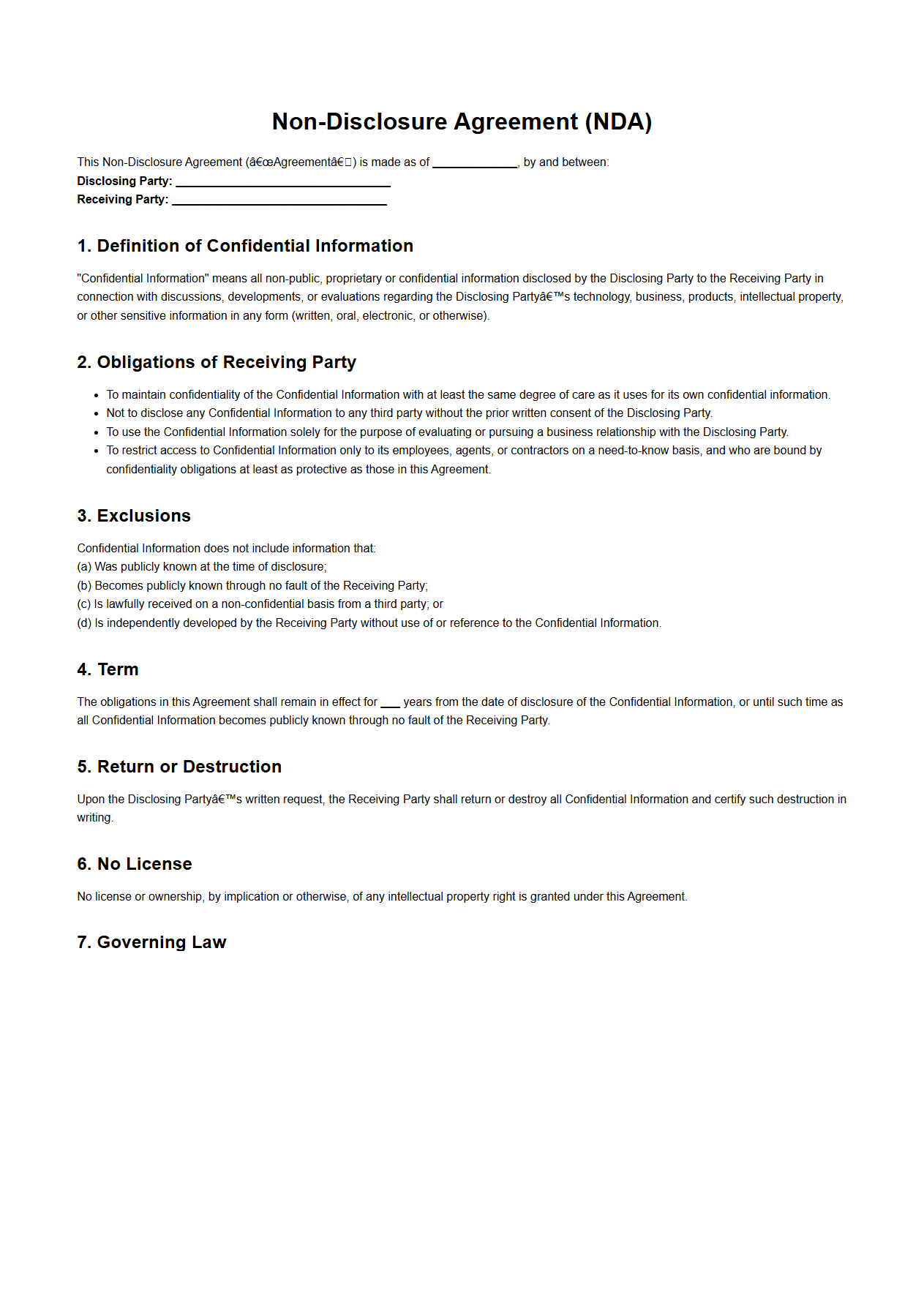 Standard NDA for Startups Sharing Intellectual Property