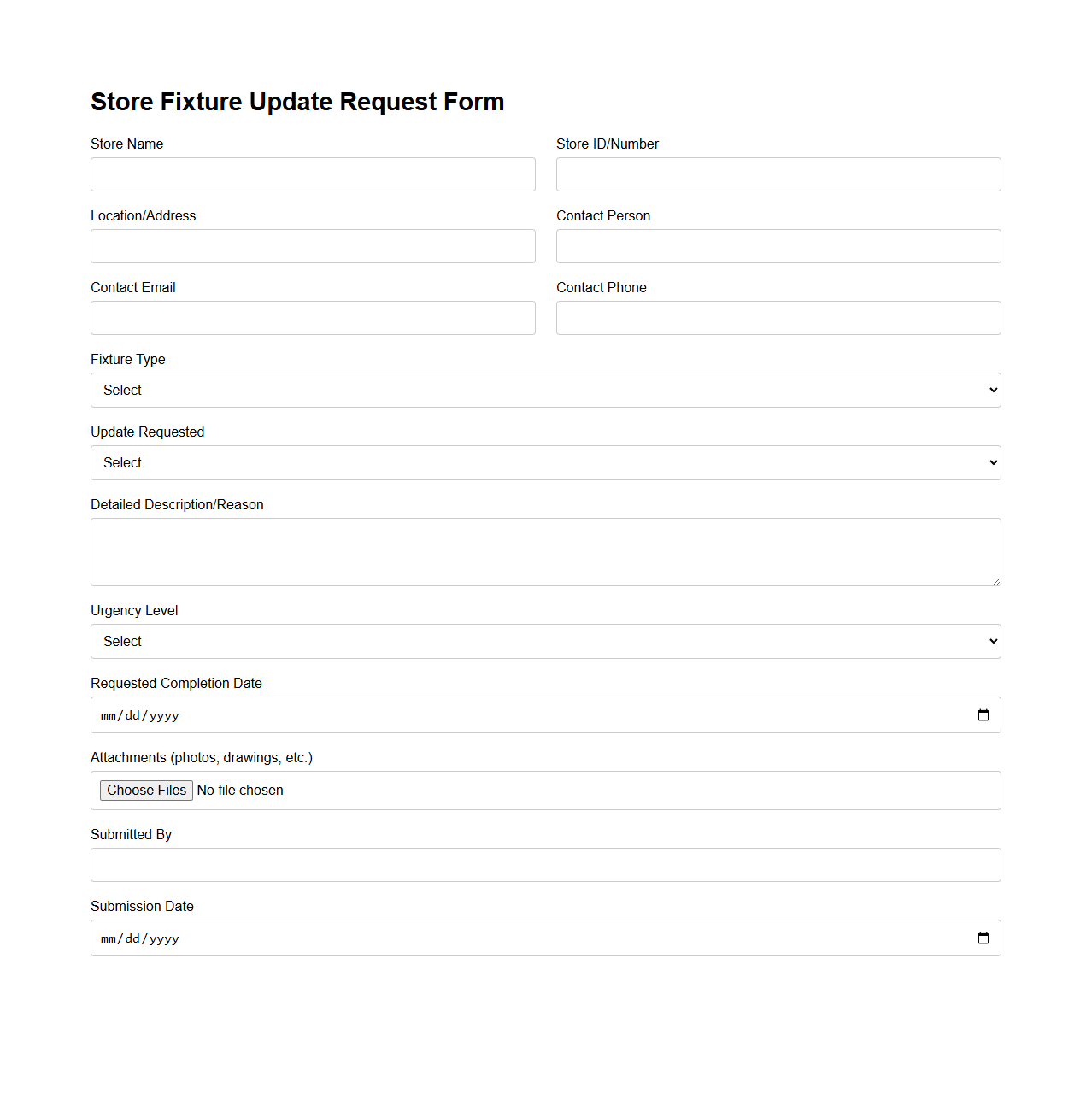 Store Fixture Update Request Form Example