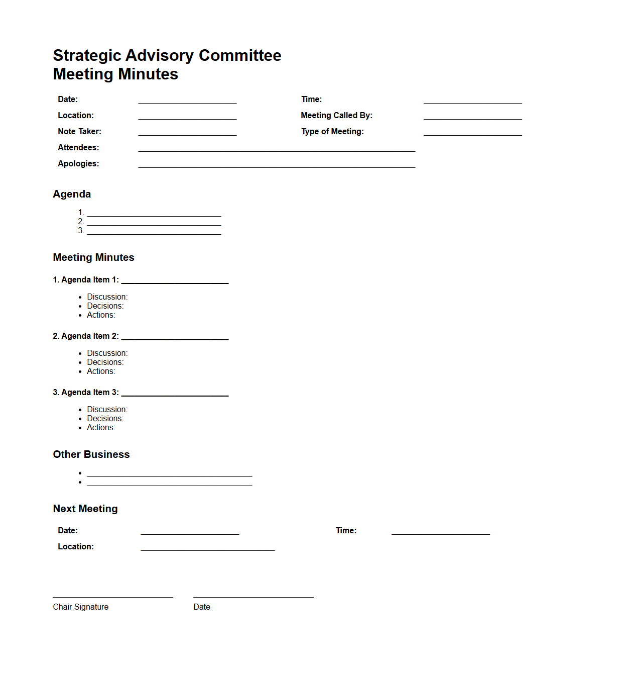 Strategic Advisory Committee Meeting Minutes Format