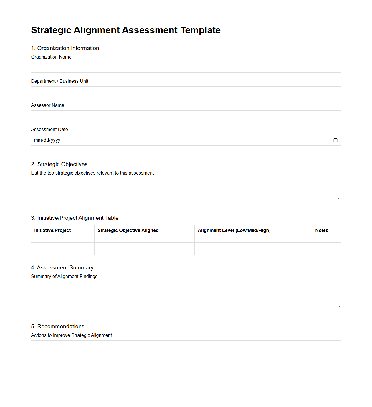 Strategic Alignment Assessment Template