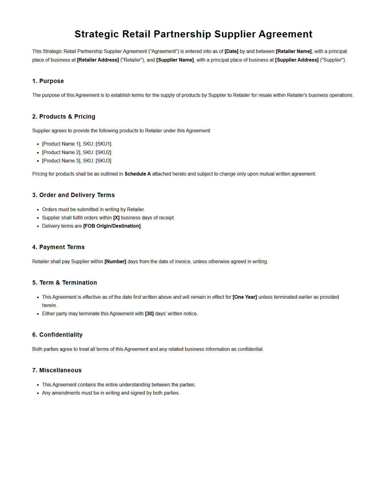 Strategic Retail Partnership Supplier Agreement