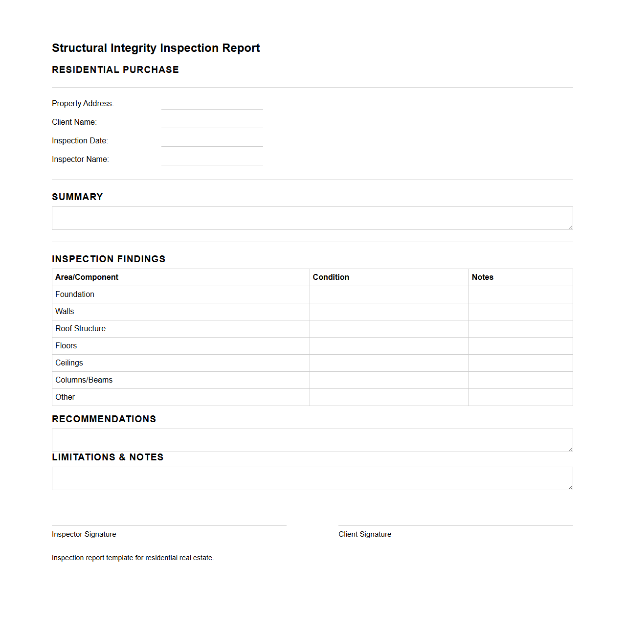 Structural Integrity Inspection Report for Residential Purchase
