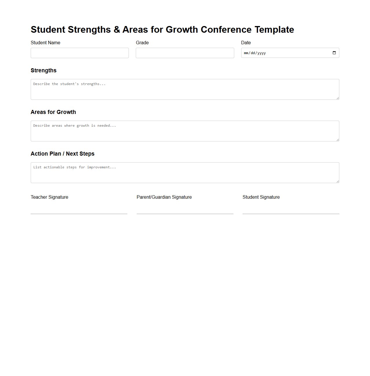 Student Strengths and Areas for Growth Conference Template