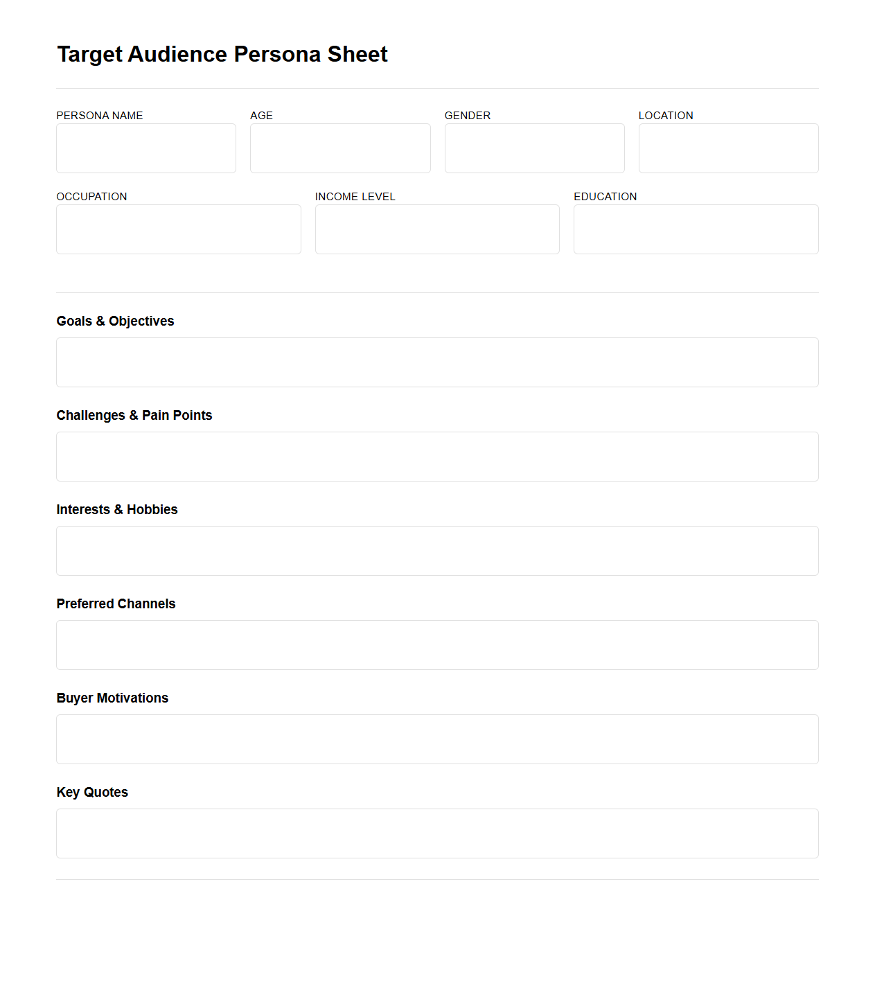 Target Audience Persona Sheet