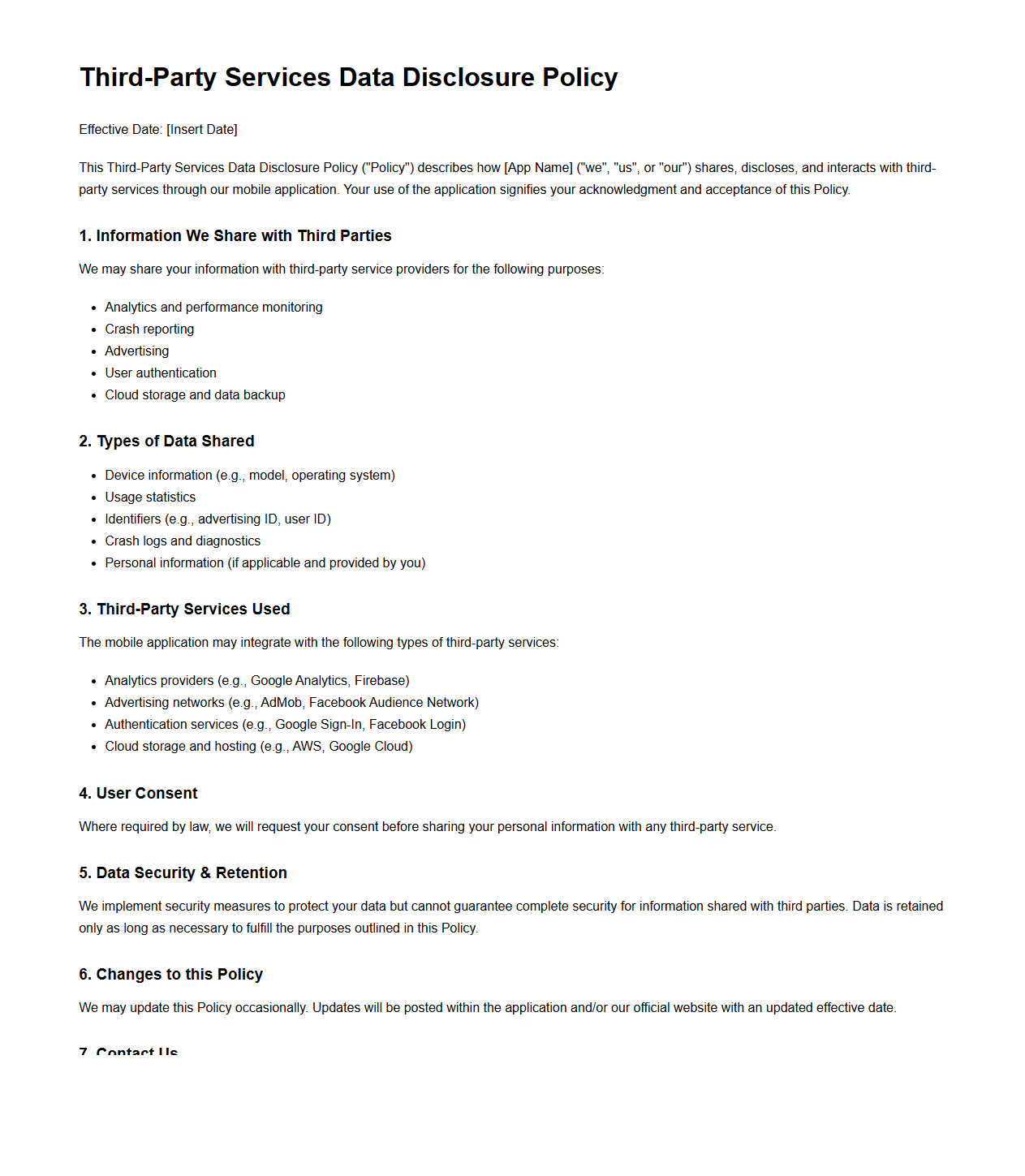 Third-Party Services Data Disclosure Policy for Mobile Applications