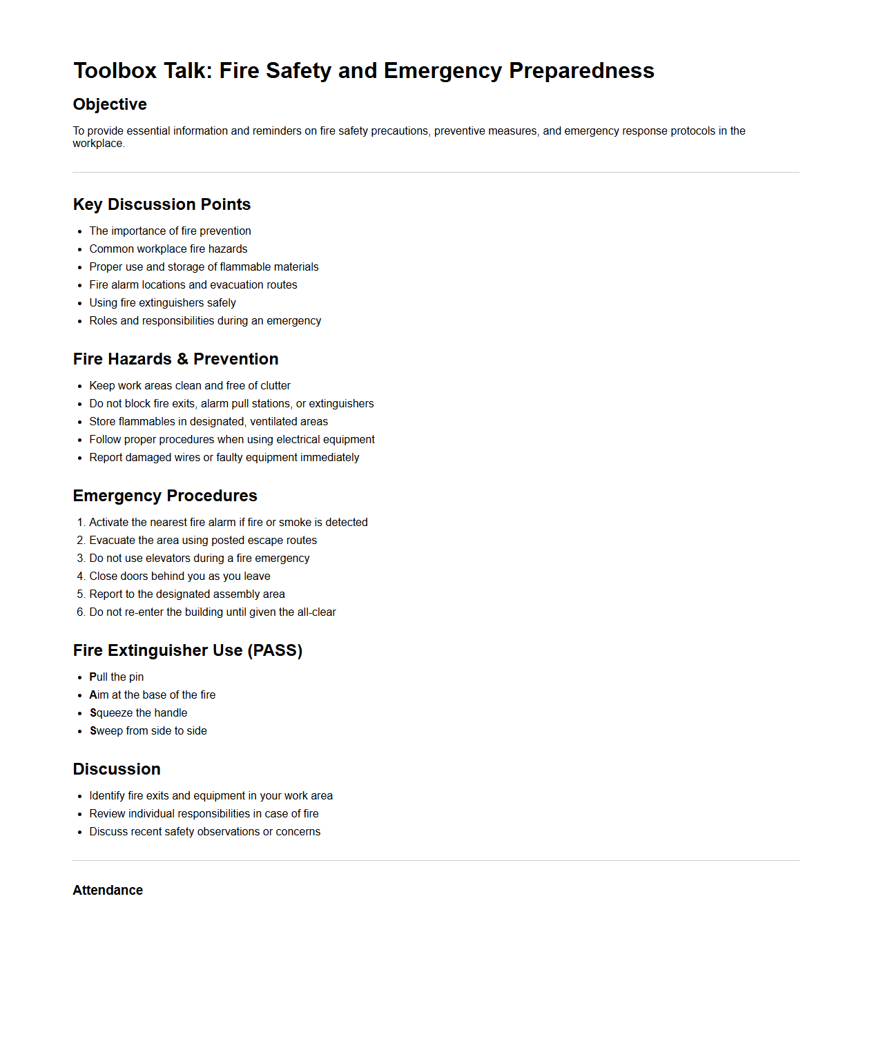 Toolbox Talk: Fire Safety and Emergency Preparedness