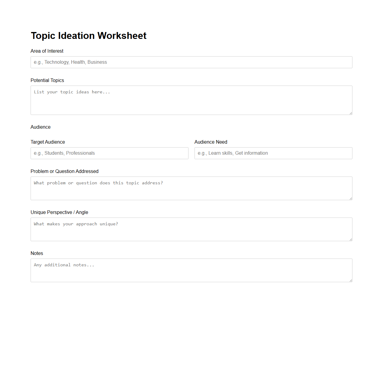 Topic Ideation Worksheet