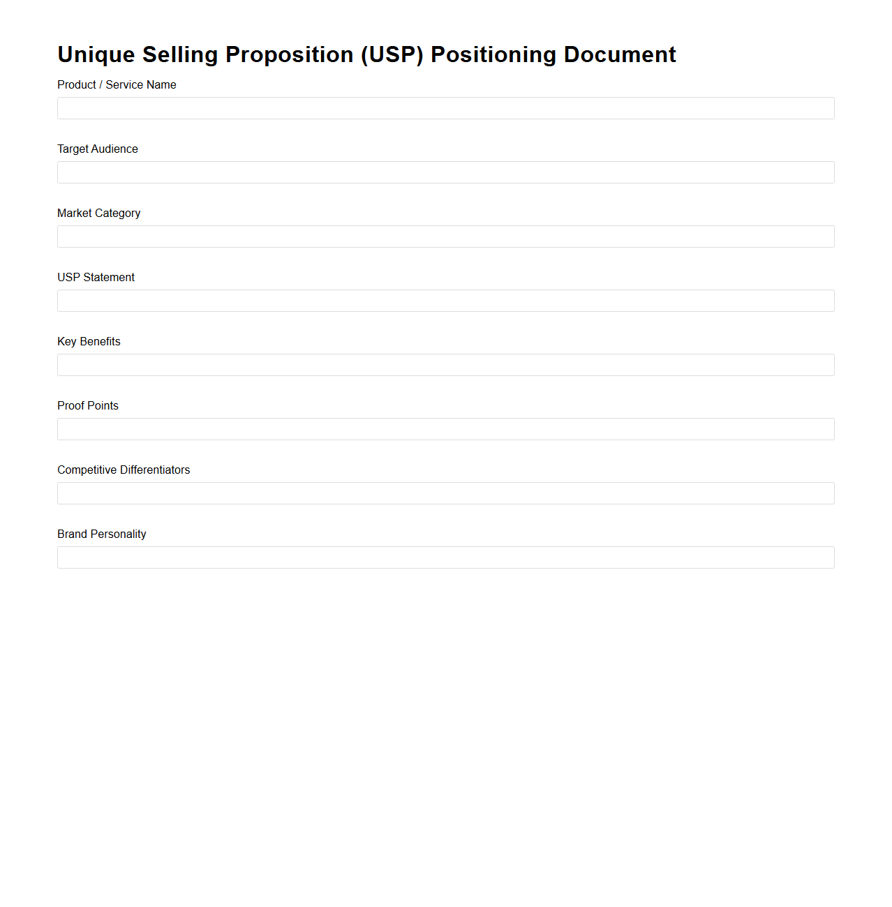 Unique Selling Proposition Positioning Document