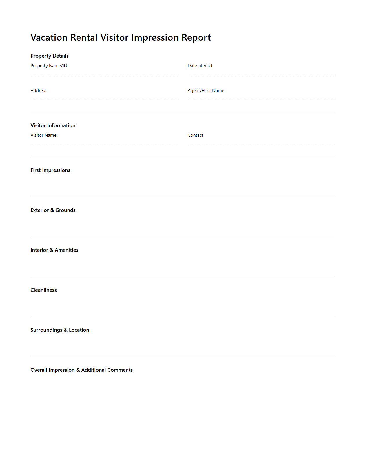 Vacation Rental Visitor Impression Report