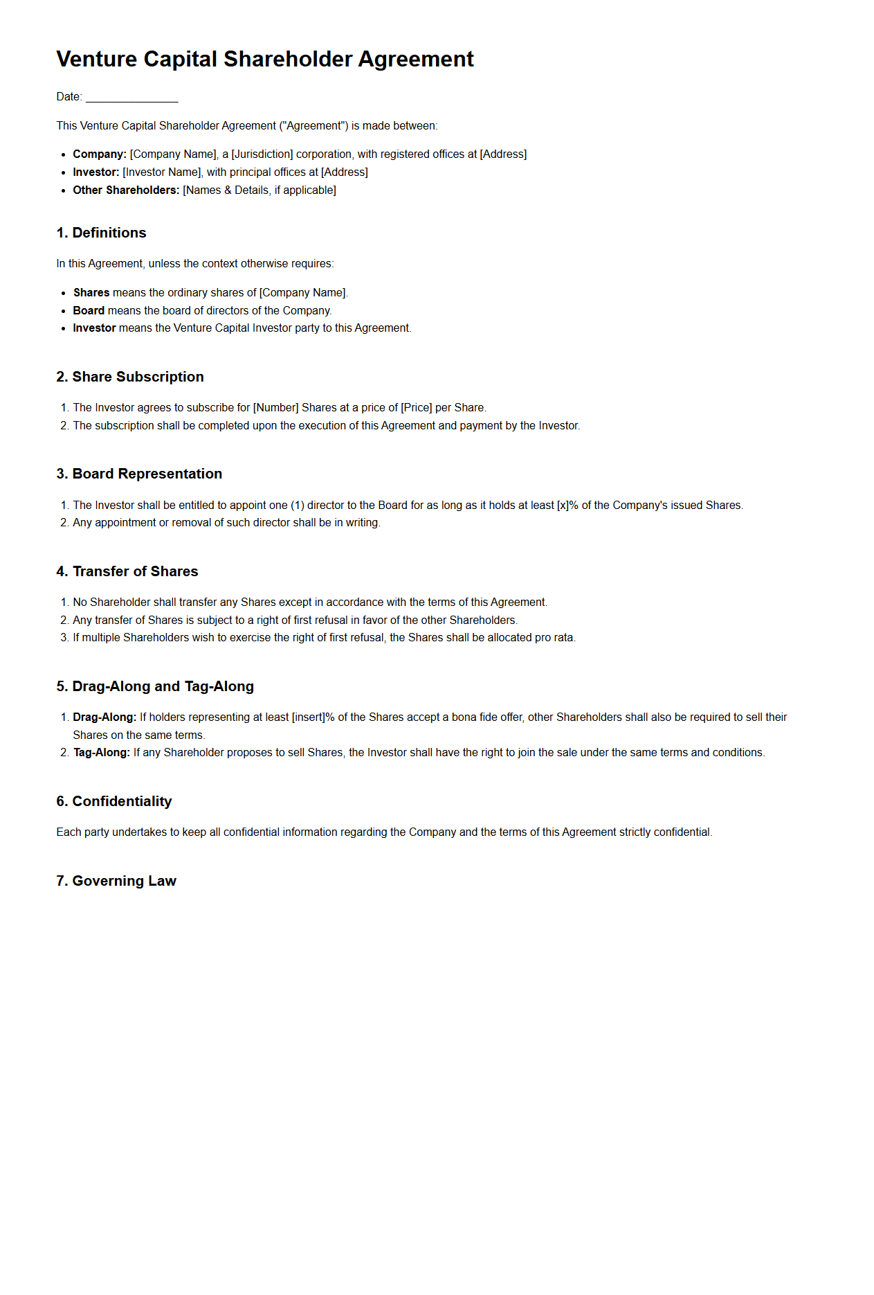 Venture Capital Shareholder Agreement Example