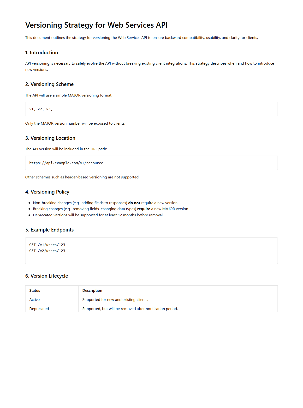 Versioning Strategy for Web Services API