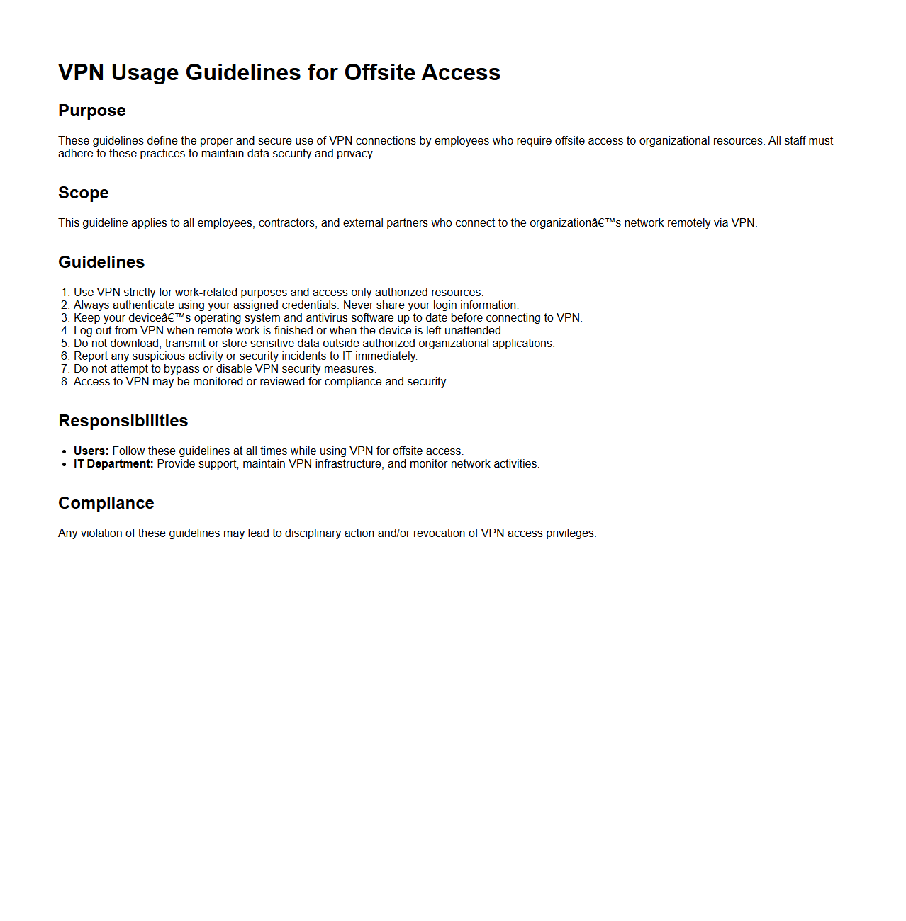 VPN Usage Guidelines for Offsite Access