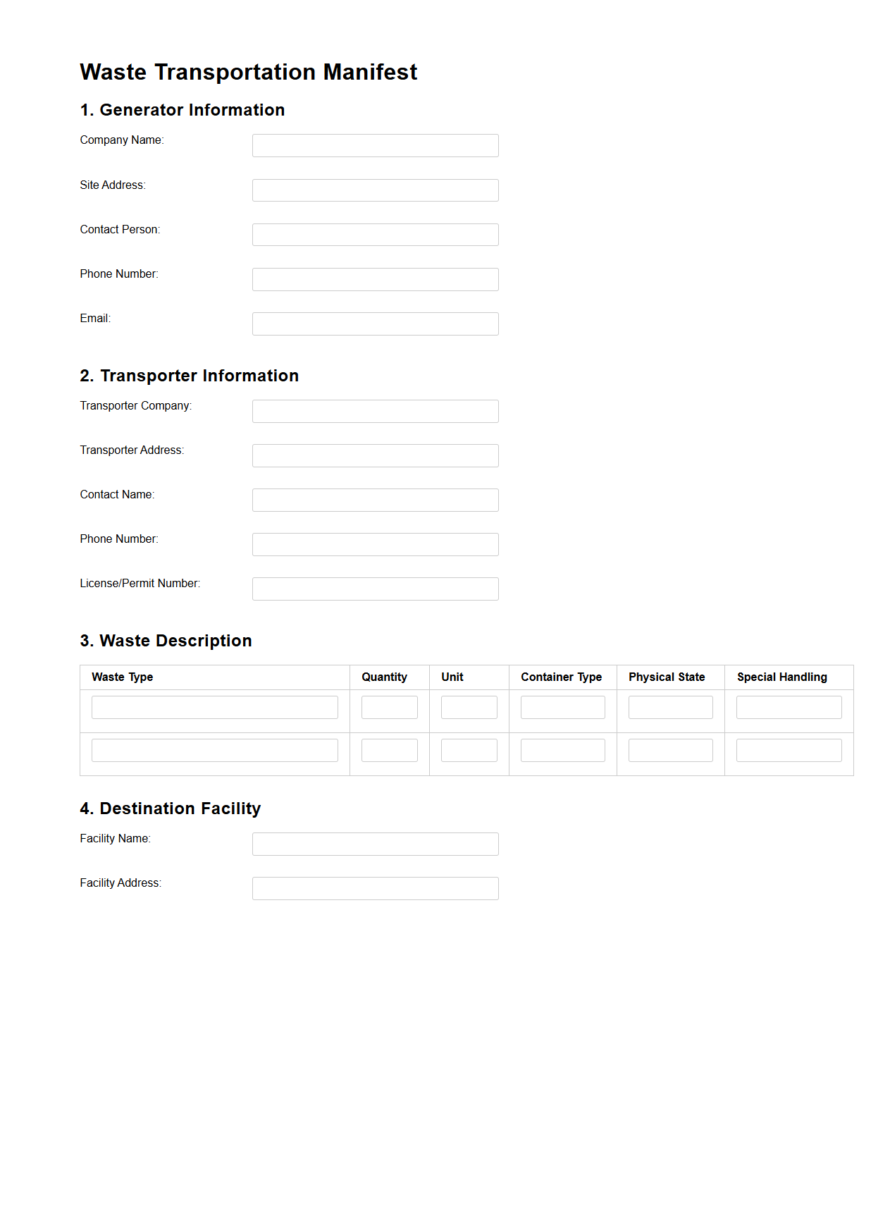 Waste Transportation Manifest for Manufacturing