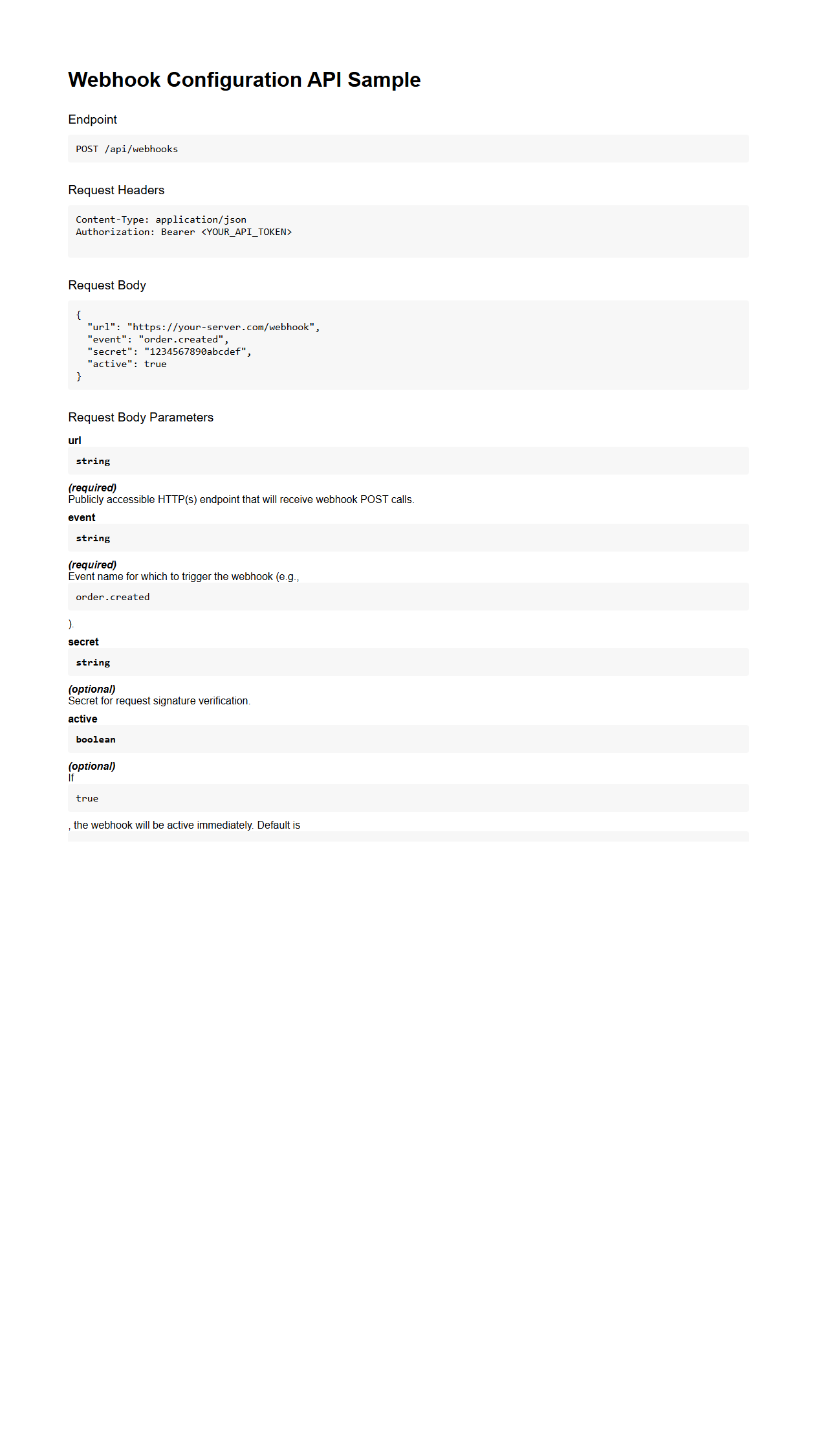 Webhook Configuration API Sample